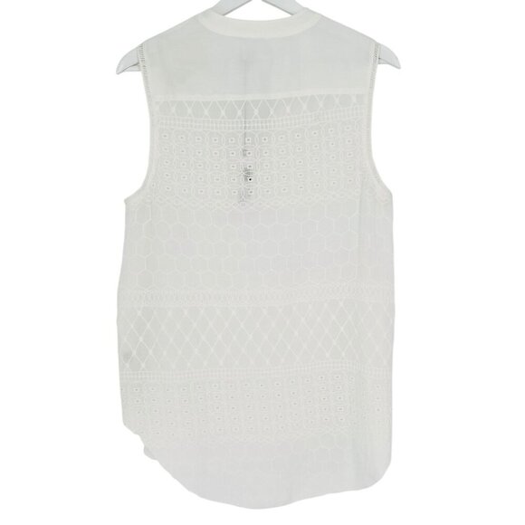 GF Collection Tank Top Off White Embroidered Eyelet Sheer High Low V-Neck Size M - Picture 14 of 15